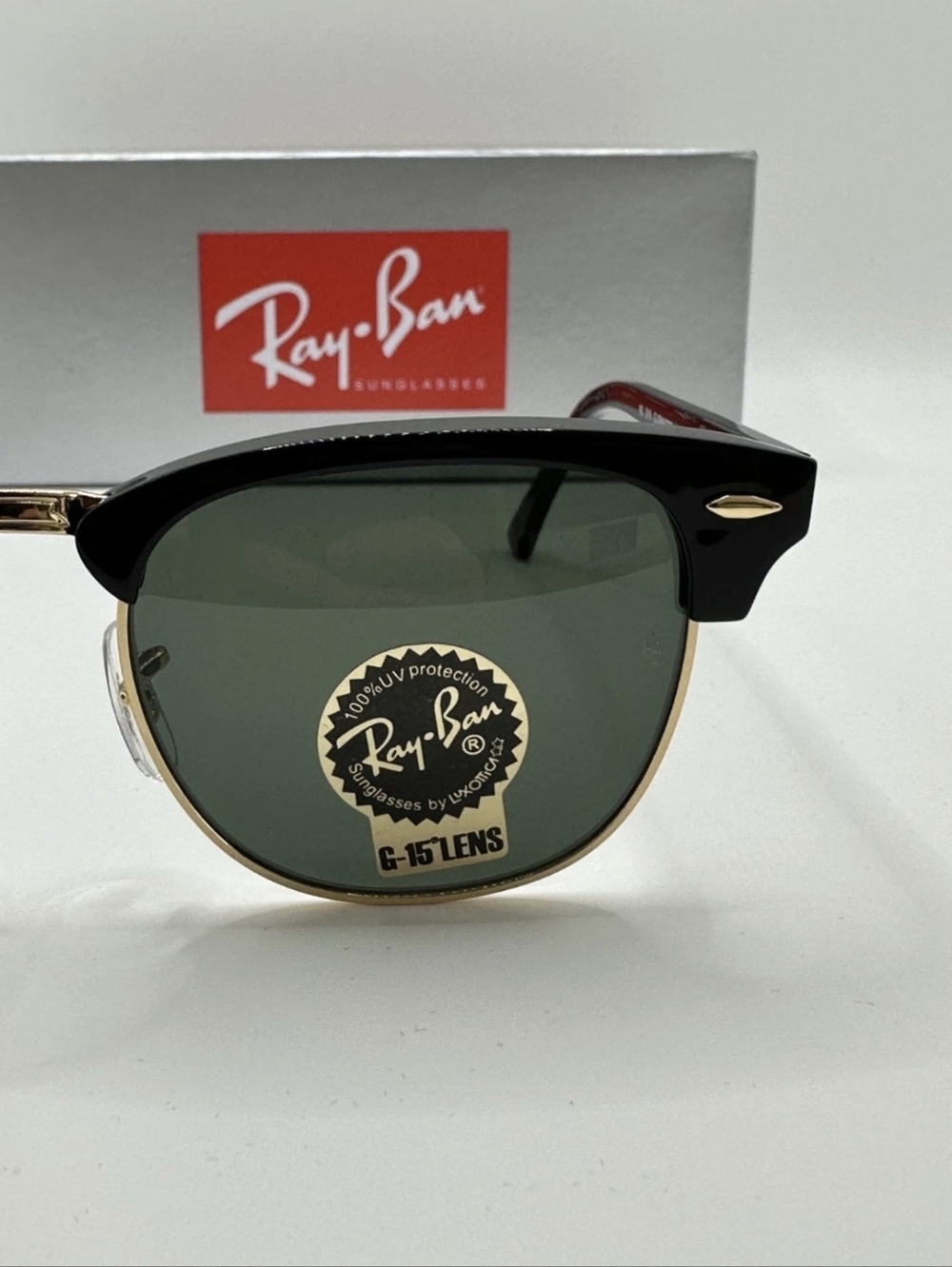 New With Damaged Box Ray-Ban RB3016 Clubmaster Black/Gold Frame Green G-15 Lens - Picture 5 of 6